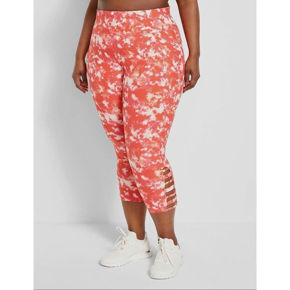 New Livi High Rise Wicking Capri Legging Strappy Hem Tie Dye 34 36 Pink Red